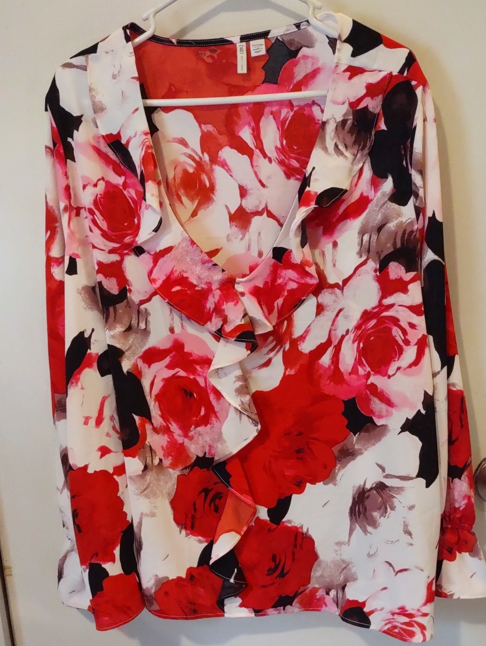 Cato Red, Pink & White Floral Ruffle Blouse